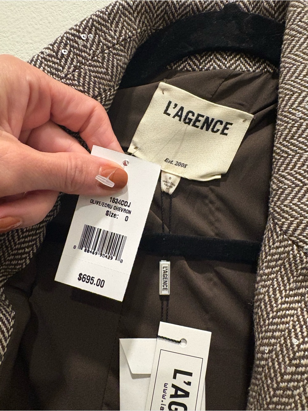 L’AGENCE Sequin Herringbone Blazer . Olive /Ecru . Size 0 🤍 - Picture 7 of 7